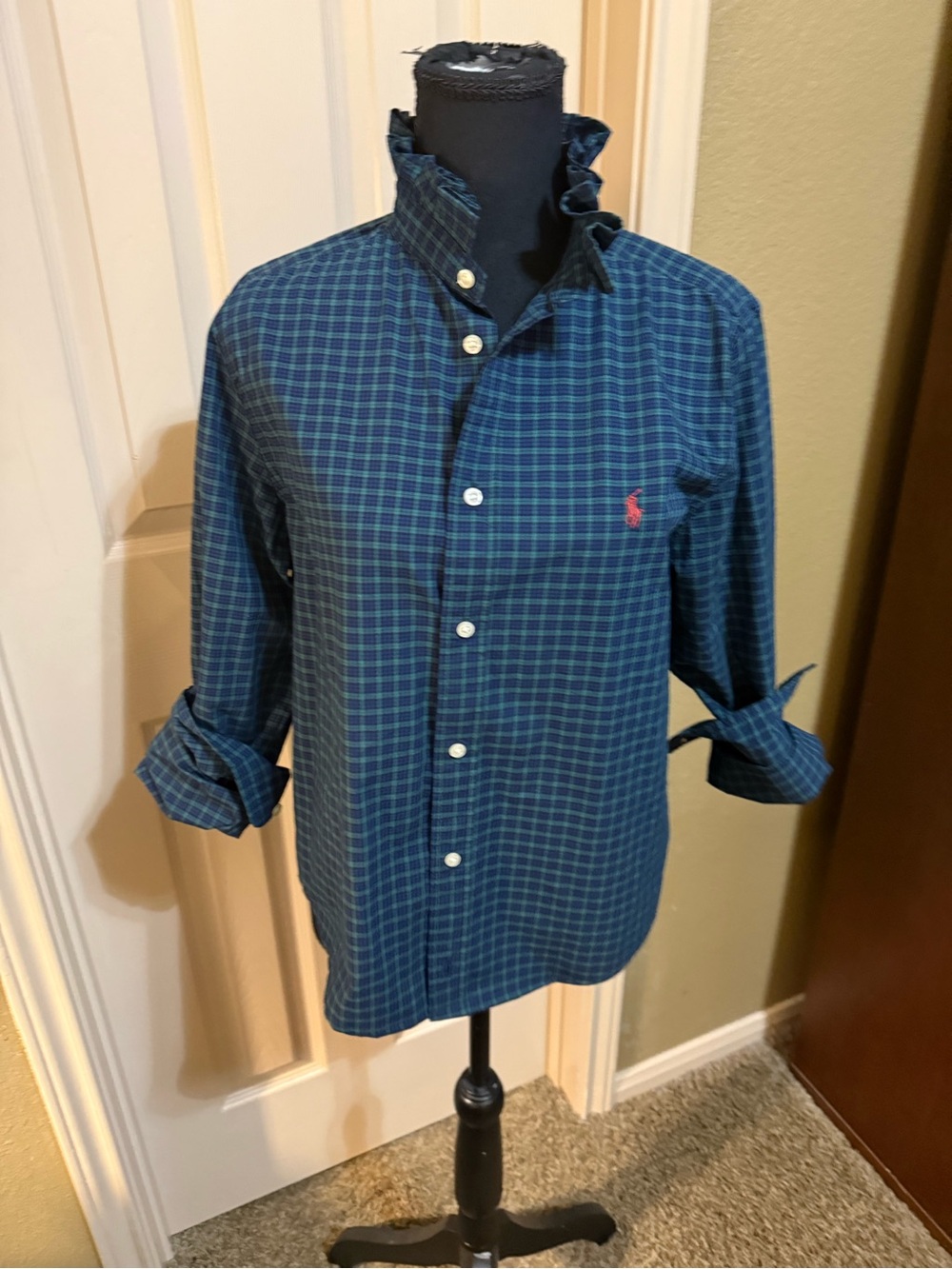 Ralph Lauren Navy and Teal Plaid Button-Down Shirt